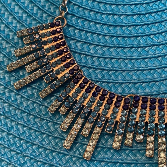 Goldtone Bib Necklace with Teal and White Stones - Picture 5 of 9